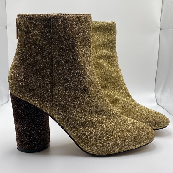 KATY PERRY MAYARI GOLD & BROWN CHUNKY GLITTER ANKLE BOOTIES WOMEN’S SZ 5 - Picture 2 of 10